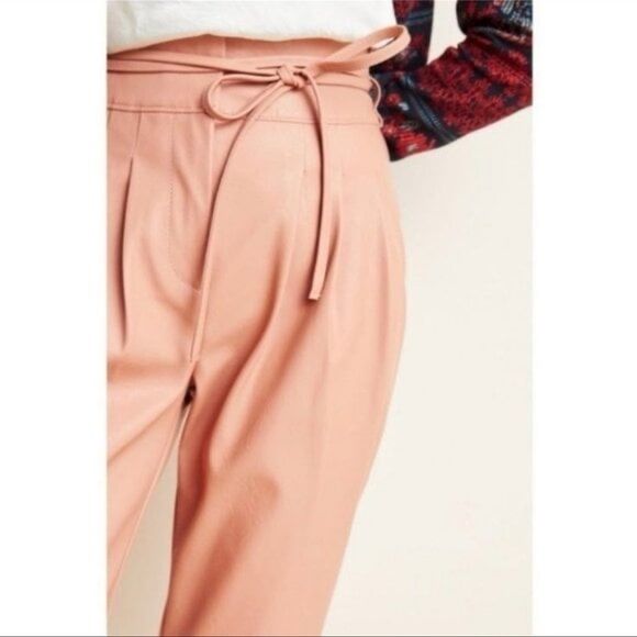 Anthropologie Blank NYC Chelsea Faux Leather Cropped Belted Pants in Peach 29 NW - Picture 3 of 9